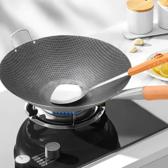 Wholesale Stainless Steel Non-Stick Honeycomb Wok for Restaurants