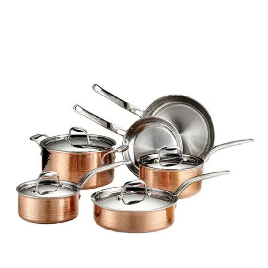 OEM 10-Piece Hammered Stainless Steel and Copper Cookware Set for Home Kitchens