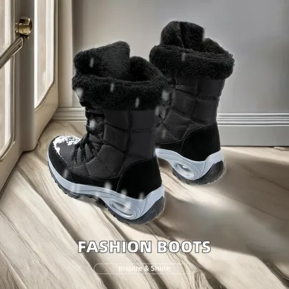 White Leather Women's High Top Ankle Waterproof Anti-Skid Ski Boots