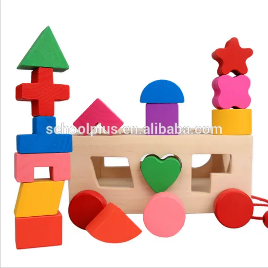 Wooden intelligence blocks pull along shape puzzle toy for kids