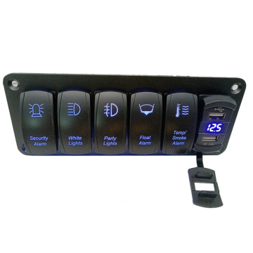 5 Gang Car Panel with Dual USB Charging and Voltage Switch