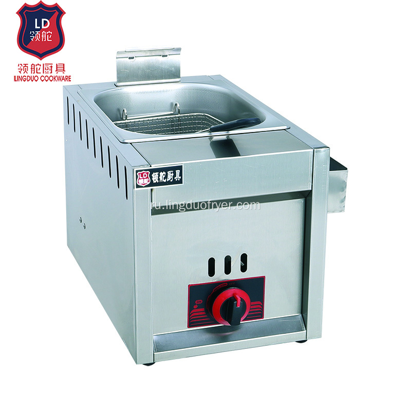 GH74 Simple Style Restaurant Kitchen Equipment Nevanless Steel 6L Single Gas Gas Deep Fryer LPG GAS POT