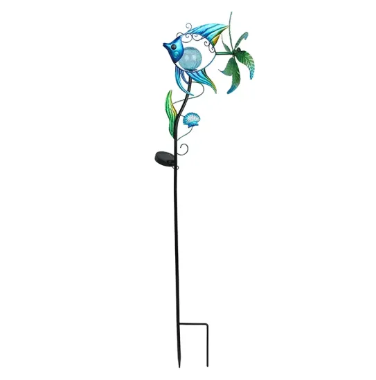 Goldmore4 Customized Metal Wind Spinner with Solar Light and LED Fish Lamp for Garden Decor