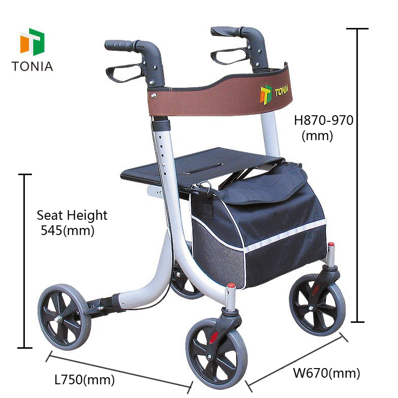 Mobilité standard conception européenne Rollator de marcheur léger confortable à quatre roues avec siège Tra11