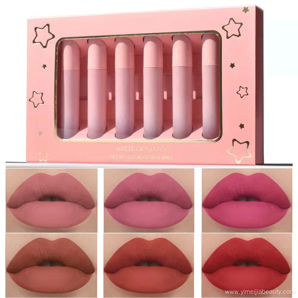 6 Colors Pink Lipstick Gold Liquid Lipstick set