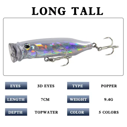 Hot Selling 7cm 9.4g Popper Luya Bait - Colorful Floating Topwater Lure