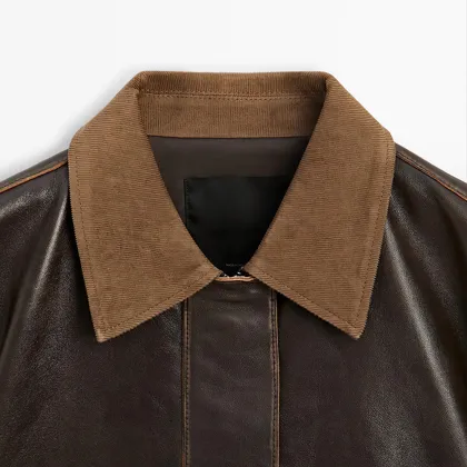 Women's corduroy detail Napa leather Parkas leather jacket