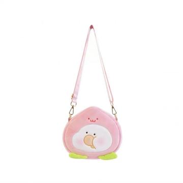 Bolsa de ombro de pelúcia rosa e pêssego