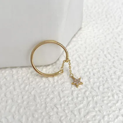 New Hypoallergenic 18k Gold Plated Cz Star Tassel Ring Jewelry for Women