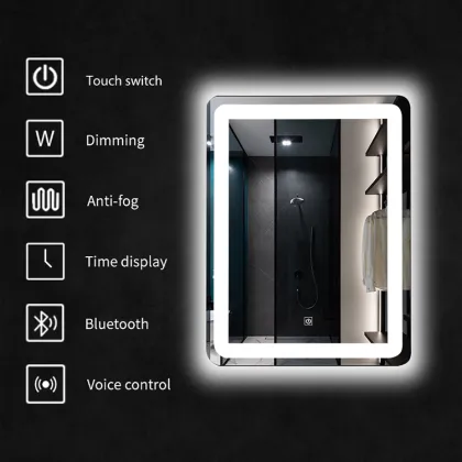 Bathroom Mirror with LED Light and Bluetooth - Custom Rectangular Blanco Espejo de Bano