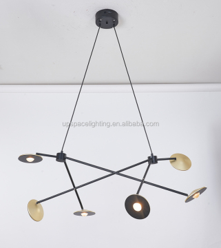 Modern Gold Metal Chandelier Pendant Lamp with Black Iron LED Light