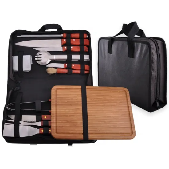 Stainless Steel BBQ Carving Set with Bamboo Board - 12pcs