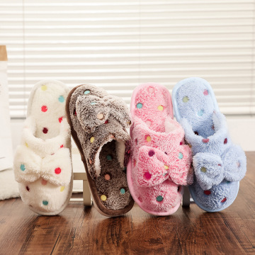 Cute Colorful Bow Slippers: Warm Plush Home Slippers for Autumn and Winter