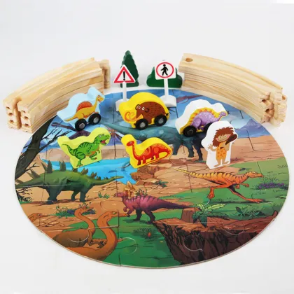 Montessori-Inspired Jurassic World Dinosaur Wooden Race Track Train Railway Toy for Early Childhood Education