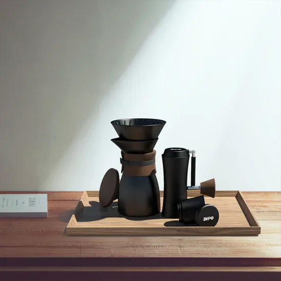 DHPO Camping Portable Share Pour Over Coffee Maker Gift Set - Mini Porcelain Coffee Pot with Wooden Lid