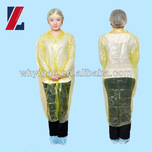 Yellow waterproof clinic use medical plastic isolation gown