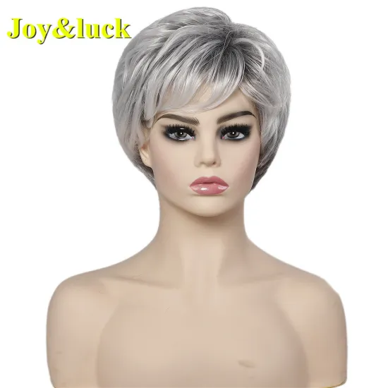 Ombre Grey for Women Ladies Hair Wig With Bangs Party Hair Wholesale Wigs Silver Gray Natural Straight Short Synthetic Hair Wigs