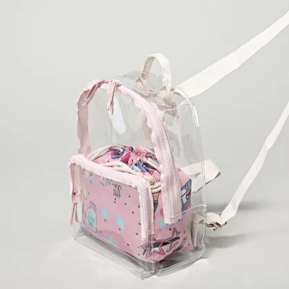 Pink transparent cartoon print backpack