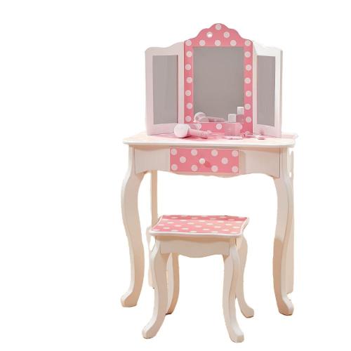 Kid Wooden Vanity Set with Tri-fold Mirror