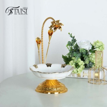 BRY005E Ceramic Banquet Plates with Gold Pedestal Cake Stands for Wedding and Restaurant Serving