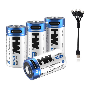 4PCS 3V RCR123A 2800mWh USB-C Rechargeable Lithium Battery