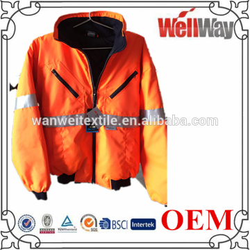 300D Oxford with PU coating UPF 50+ 190T Taffeta body padding OEM orange red workwear 3M reflective tape winter jacket