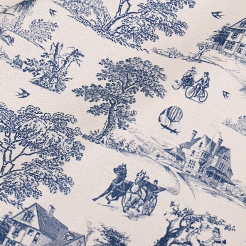 Coton français historial bleu toile de jouy tissu