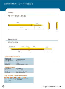 Electronic Test Probe Pogo Pin PSICT39 Series for PCBA Inspection