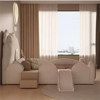 Modern Simple Light Luxury Leather Bear Cartoon Single Bed