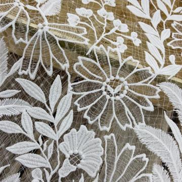 3D Milky Yarn Flower Chemical Lace Embroidery Fabric