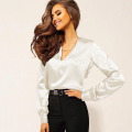 Women's V Neck Pleated Solid Top