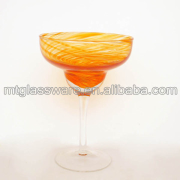 Orange swirl Margarita Glass with Clear Stem