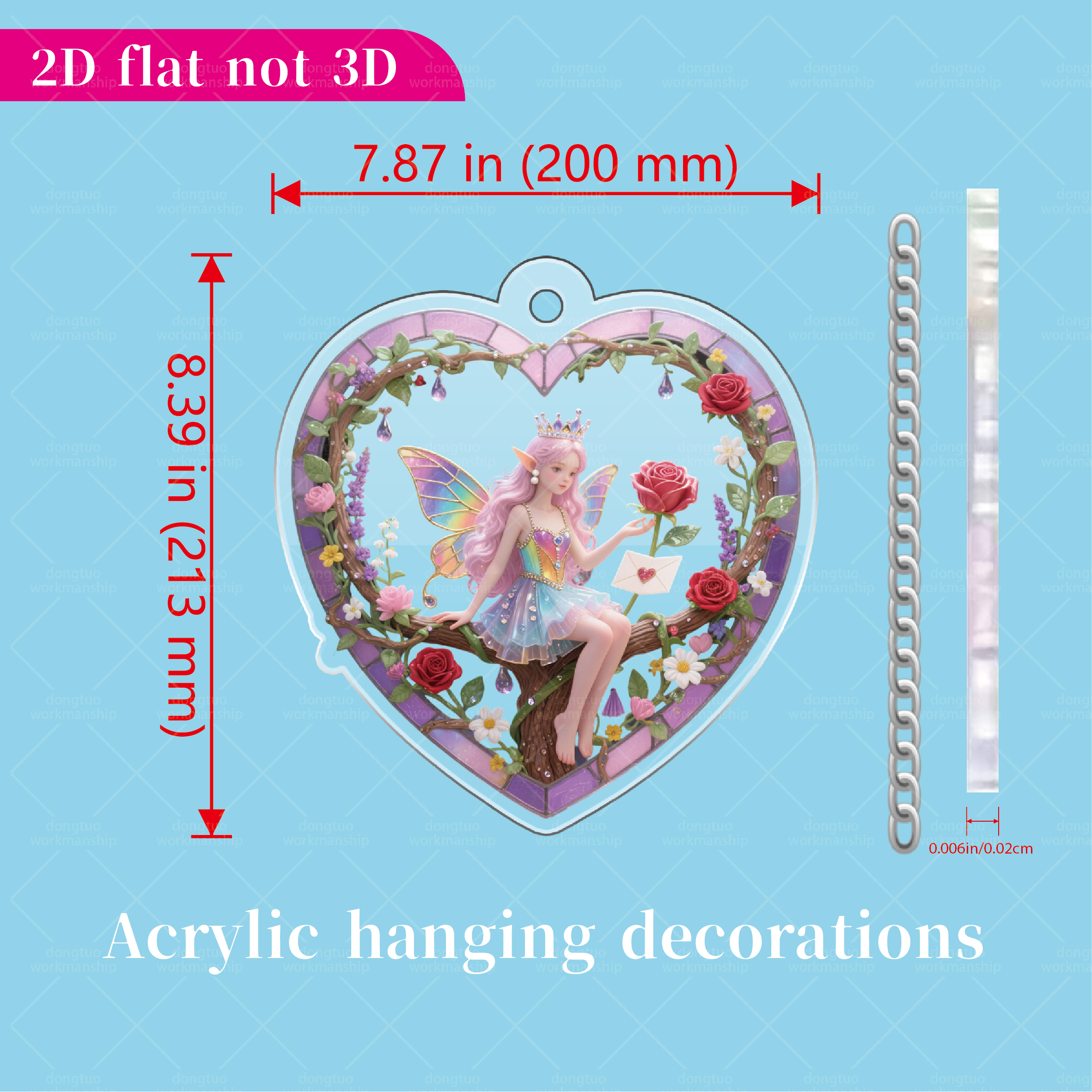 Gül Kalp Renkli Kelebek Kanatlı Anahtarlık Rose Heart Colorful Butterfly Wings Keychain