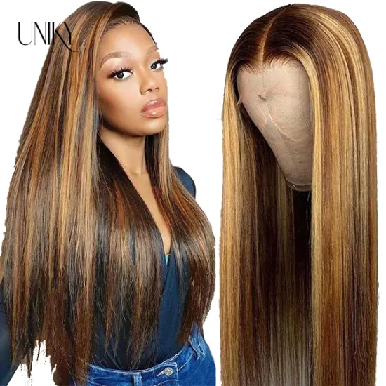 Uniky Highlight piano 4/27 Straight 30 inch lace closure wig Ombre 13X4X1 virgin transparent HD lace front human hair wigs