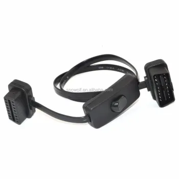 OLLGEN Ultra Slim 16 Pin Male to Female OBD II Extension Cable with Switch Adapter