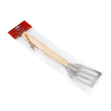 Stainless steel slotted turner with wooden handle