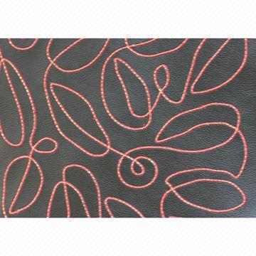 Embroidered PU leather fabric, width of 140cm