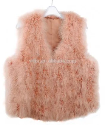 YR375A Women O-Neck Basic Style Real Turkey Feather Fur Waistcoat