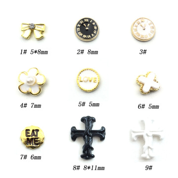 20pcs/pack Japan alloy nail art charms decals paingting oil clock flower bow cross metal accessories bride nail sticker DIY