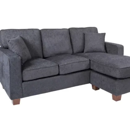 Russell Sectional Sofa Navy Fabric 2 Pillows Coffee Legs