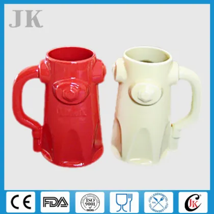 Red and white embossed porcelain beer cup