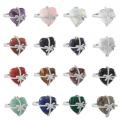 Gemstone Crystal Heart Ring Natural Stone Heart Bowknot Wedding Ring for Women Silver Plated Copper Adjustable Rings