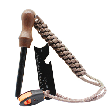 Waterproof Wooden Handle 5/16 inch Thick Fire Steel Kit with Paracord Wrist Lanyard for Camping