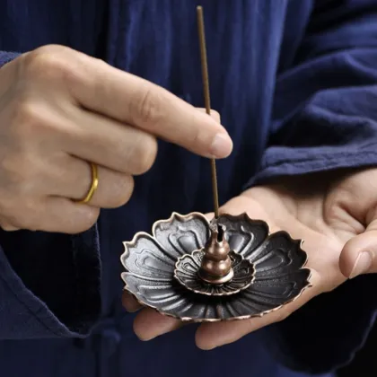 Brass Lotus Incense Burner - Metal Brown Scented Stick Holder