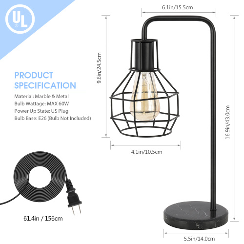 Industrial Bedside Nightstand Lamp for Bedroom