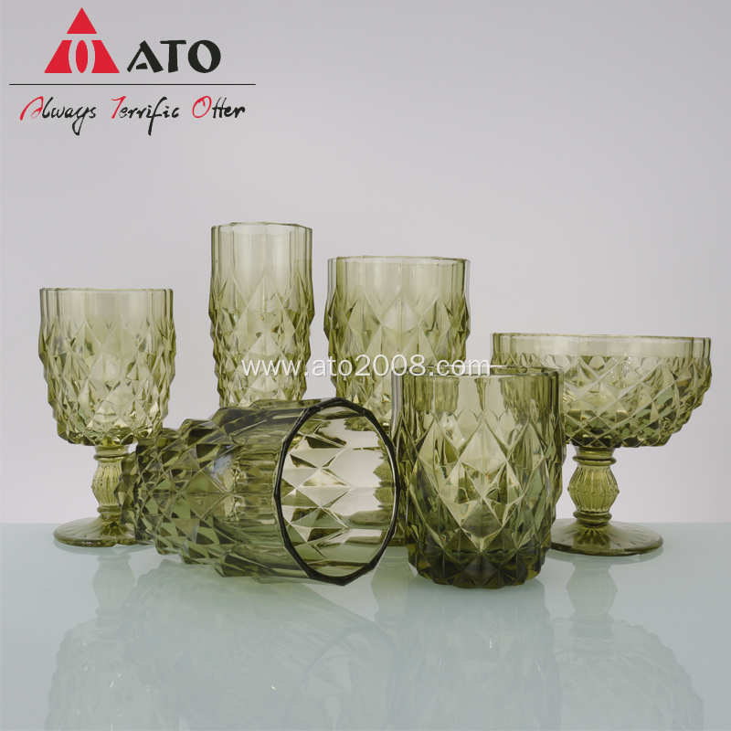 Retro Drinking Goblet Wine Glass Sets with Green