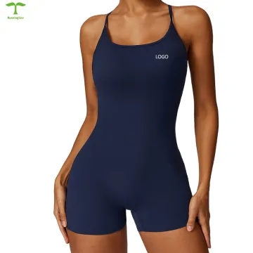 Cross Strap Fitness Romper: Flattering U-Neck Gym Workout Clothing for Women