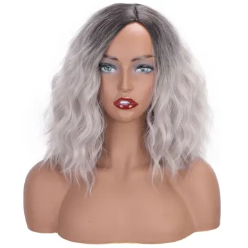 Vigorous Ombre Gray Wigs Short Bob Wavy Fashion Wig for Women Side Part Natural Wave Synthetic Cosplay Wigs