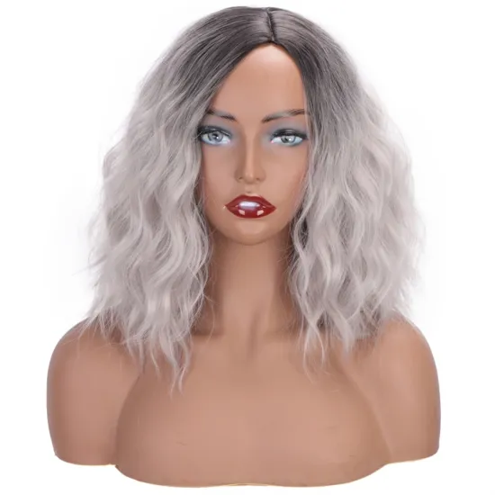 Vigorous Ombre Gray Wigs Short Bob Wavy Fashion Wig for Women Side Part Natural Wave Synthetic Cosplay Wigs