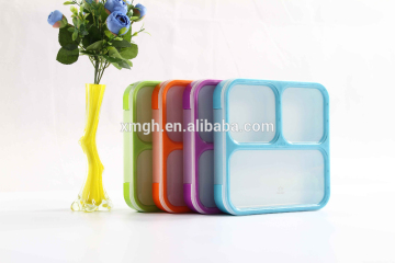 Square bento box ultra-thin platic lunch box with 3compartment